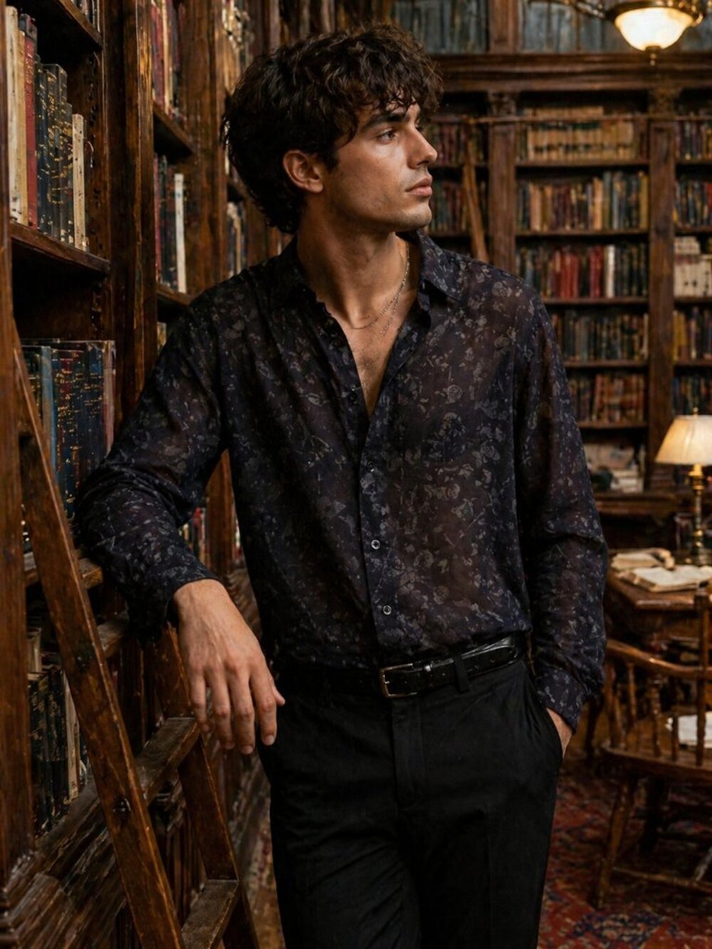 Bolongaro Trevor Sheer Floral Button Up Shirt Size Large Dark Romantic Goth ASOS